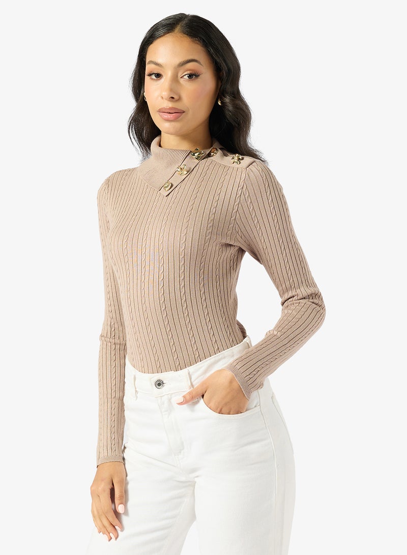 جس سترة بريسيلا بأكمام طويلة وياقة مدورة - Image 1